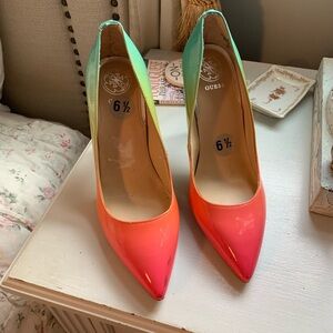 GUESS Women's Pink and Green Ombre Heels